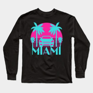 Vintage Miami sunset car and palm trees Long Sleeve T-Shirt